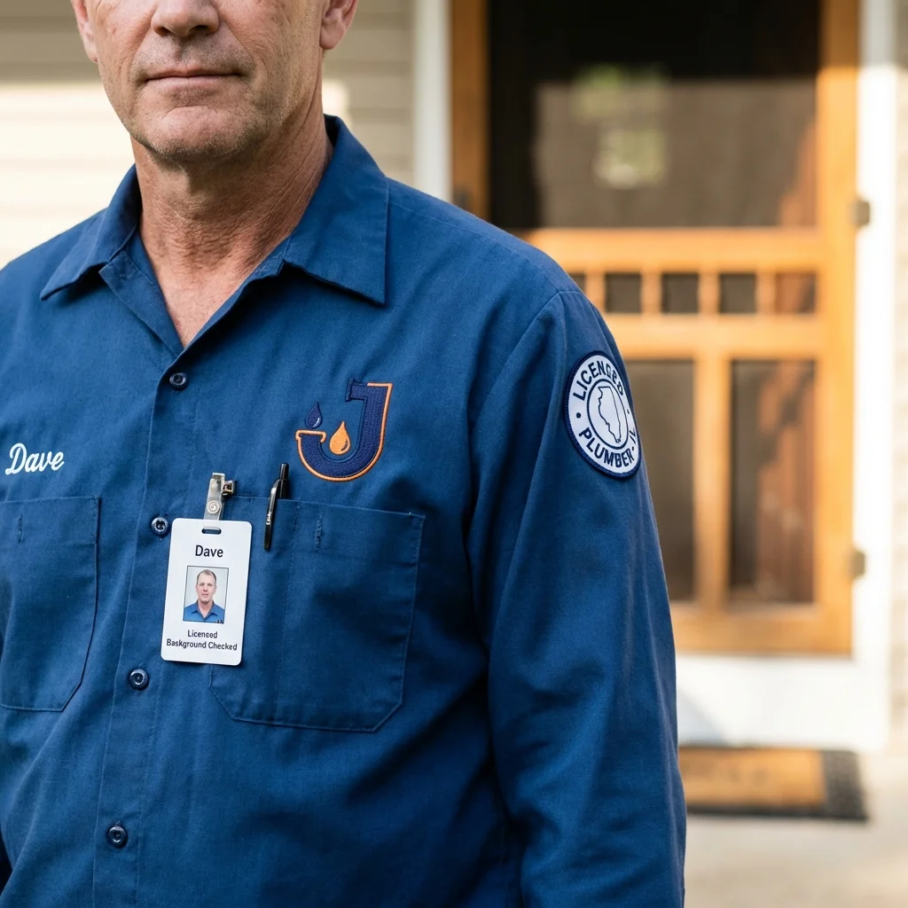 Licensed plumber showing ID badge in North Berwick, ME
