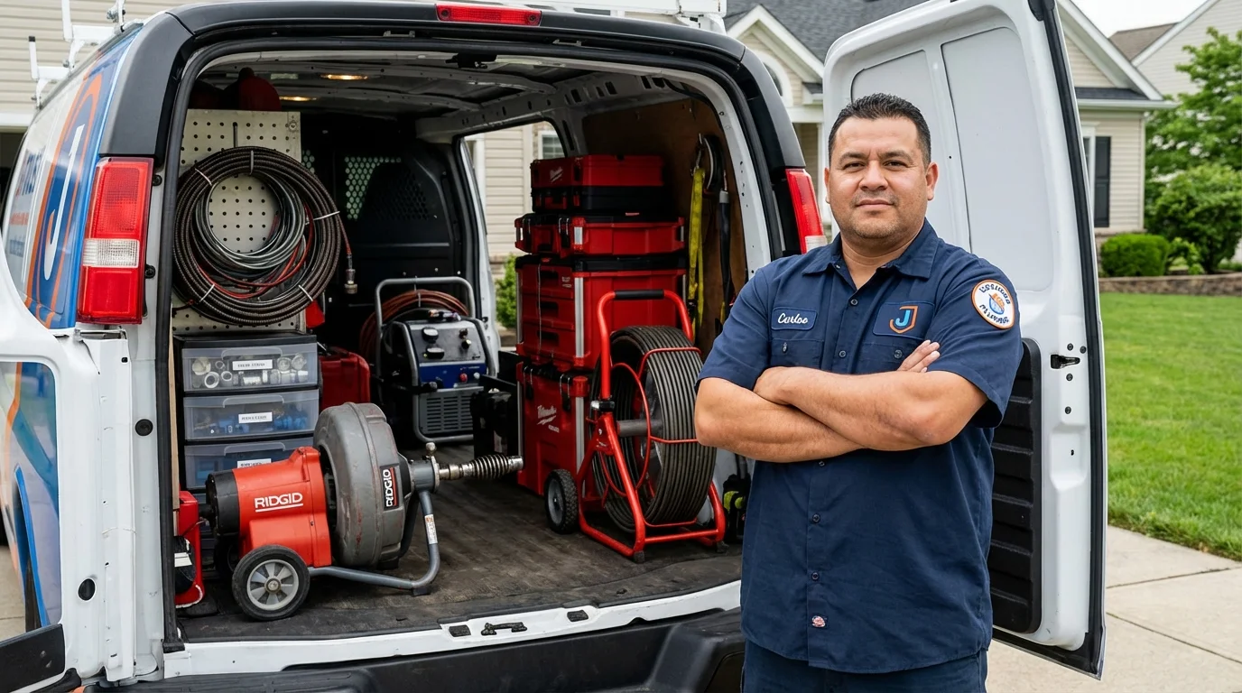 Professional drain cleaning equipment and Johns Plumbing LLC plumber in North Berwick