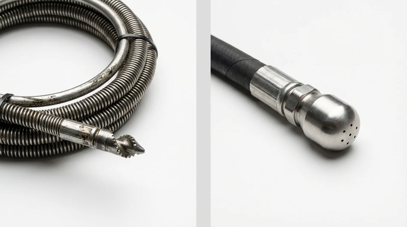 Drain snake cable and hydro jetting nozzle used for drain cleaning in North Berwick, ME