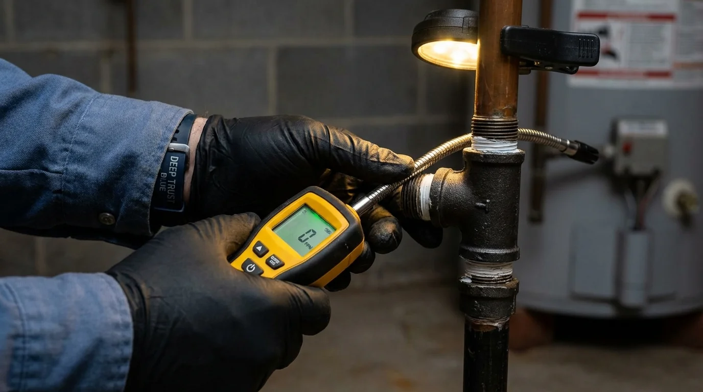 Gas leak detection with electronic sniffer by Johns Plumbing LLC in North Berwick