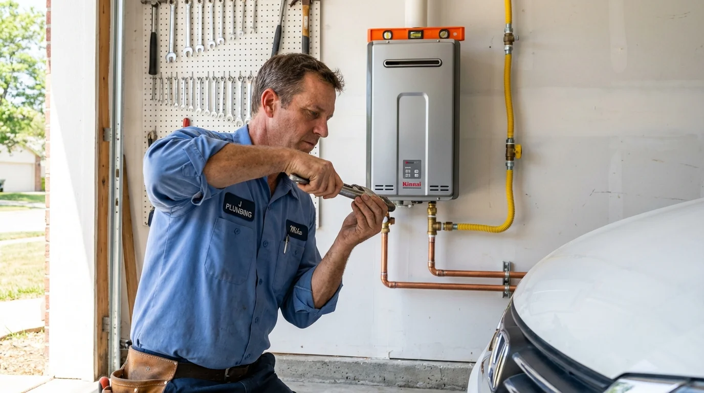 Tankless water heater installation by a Johns Plumbing LLC plumber in North Berwick